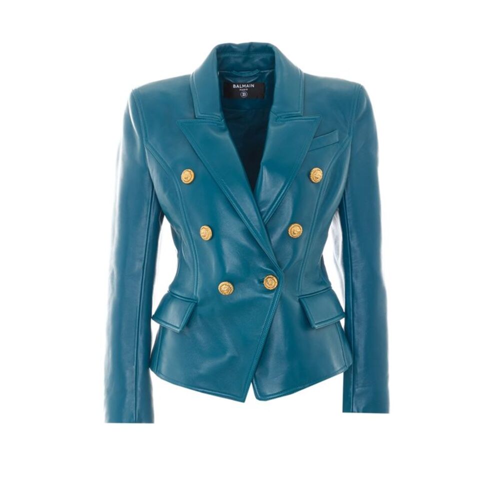 Balmain Women 6 Buttons Double Breasted Leather Jacket